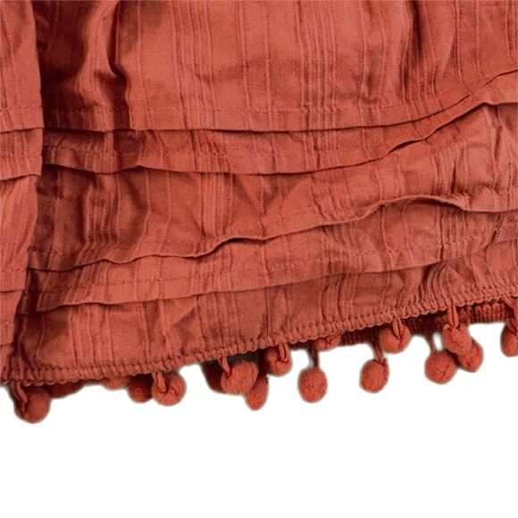 House of Harlow Terracotta Tiered Ruffle Pom Fringe Flare Skirt, Size L (8-10) - Picture 5 of 7